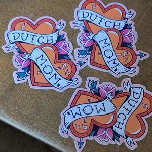 3 Dutch Bros Heart Mom Stickers - Orange and Pink Home Art